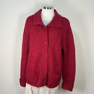 Eileen Fisher Size L Wool Cashmere Rabbit Hair Knit Cardigan Sweater Red